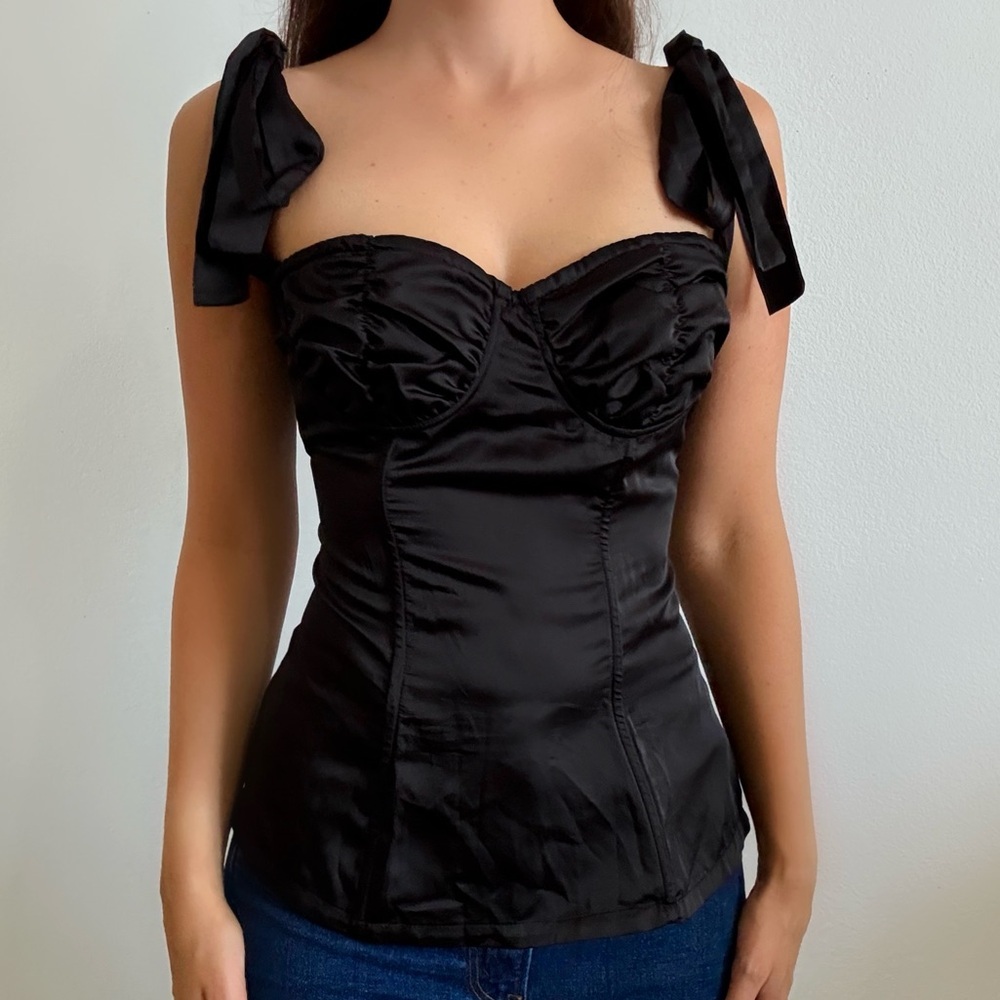 Lioness black ballerina corset top tie strap tank blouse medium bustier